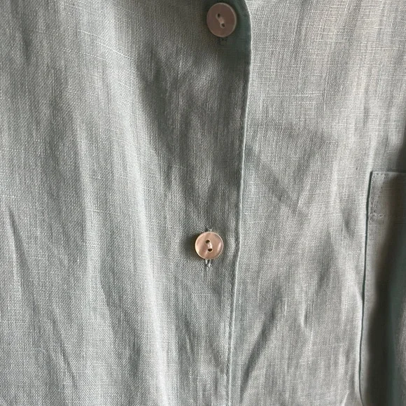 J. Jill Soft Blue 100% Linen Buttom Down Top Coastal Grandma Beach Resort Sz 3X - Picture 5 of 9